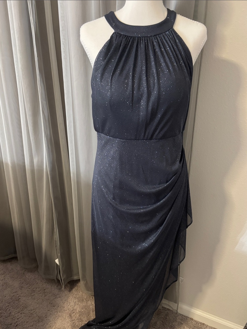 Alex Evenings Midnight Blue Halter Sparkle Gown size 10